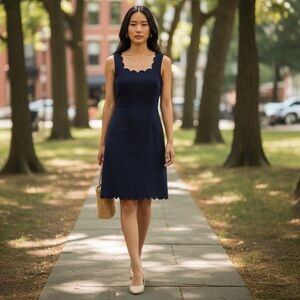 EUC J. Crew Navy Linen Scalloped Mini Dress